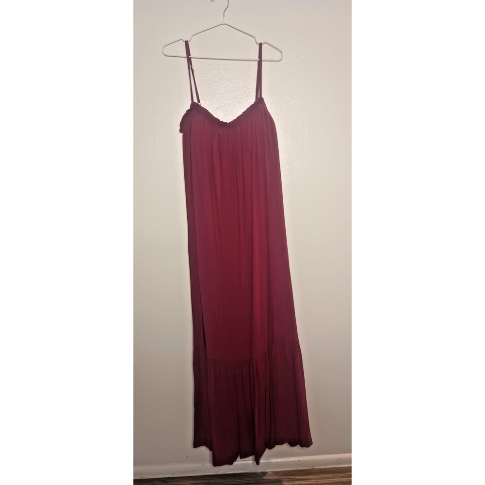 Soma WKND Crinkle Woven Maxi Dress Red XL Resort Shelf Bra Shaper Pockets Boho
